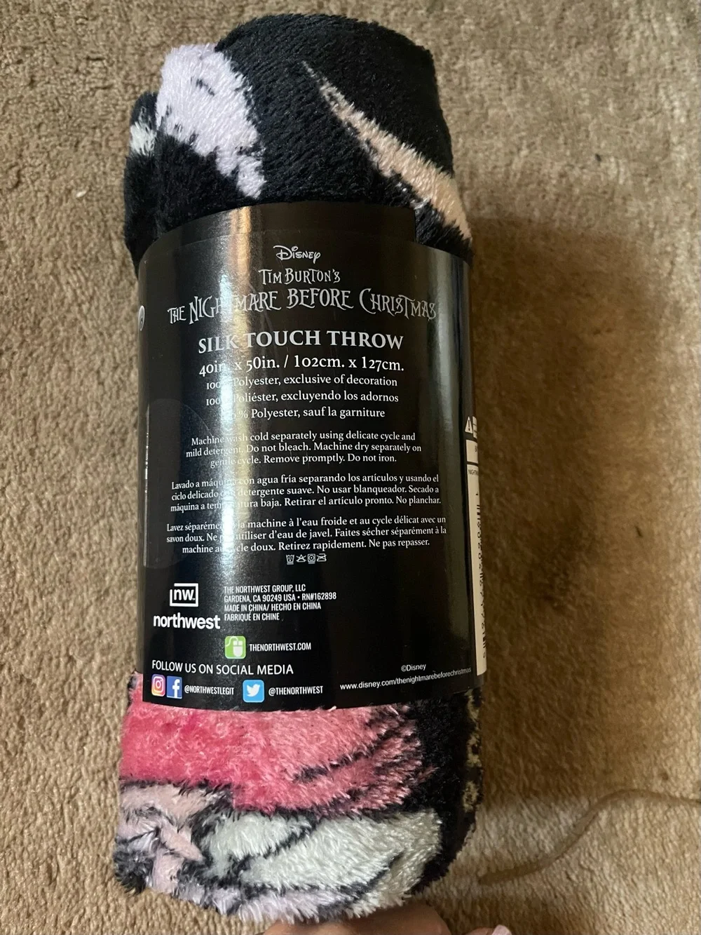 Disney The Nightmare Before Christmas Black & Purple Silk Touch Throw